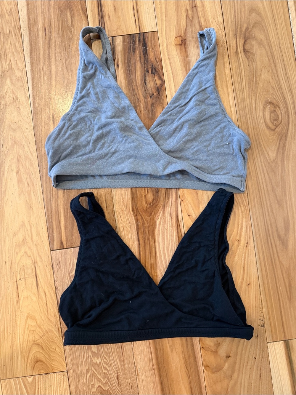 A Pea in the Pod Gray and Black Maternity/Nursing Bralettes Set